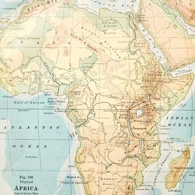 1920 年地图非洲物理苏丹埃及马达加斯加撒哈拉沙漠刚果 DWQ4 — 第 1/2 张图片