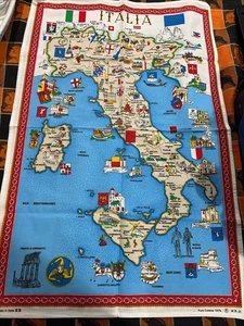 Asciugamano da tè vintage Mappa d'Italia Italia 100% cotone - Foto 1 di 5