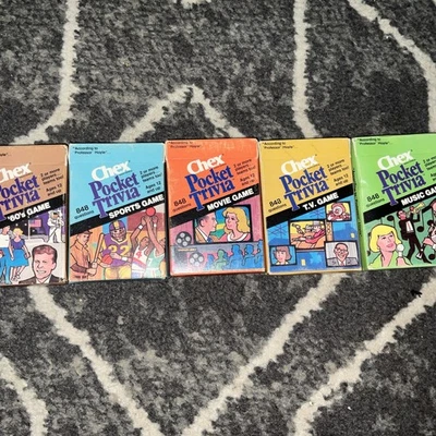 JUEGO DE 5 - JUEGO DE CARTAS TRIVIA DE BOLSILLO CHEX VINTAGE (DEPORTES, PELÍCULAS, ETC) Foto 1 de 4