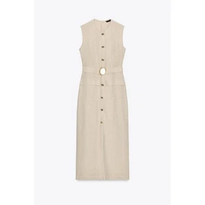 VESTIDO MIDI ZARA MEZCLA LINO HEBILLA - Imagen 1 de 6