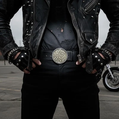 Nuovo Uomo Metallo Argento Moda Biker Fibbia Scheletro Marrone Mini Teschi Heavy - Immagine 1 di 4