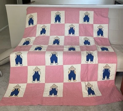 Винтажное цветное лоскутное одеяло TOTAL SAM 63 x 84 дюйма ручная аппликация CottageFarmCountry - Изображение 1 из 4