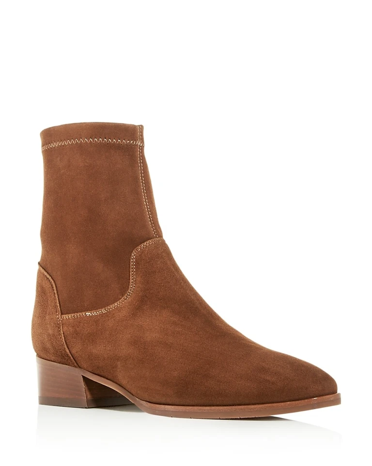 Aquatalia Faren Stretch Suede Weatherproof Chocolate Ankle Boots Size 6M