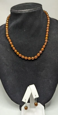 Juego de collar y pendientes vintage de perlas de chocolate profundo de plata de ley 925 Foto 1 de 4