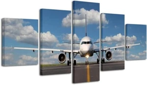 Pyradecor 5 Panel Stretch Canvas Prints Airplane on Runway - Picture 1 of 9