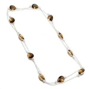 Smoky Quartz Gemstone Handmade 925 Sterling Silver Jewelry Necklace 36" - Picture 1 of 1