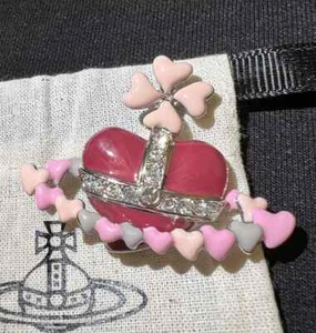 RARE Vivienne Westwood Multi Pink Heart Saturn Brooch Pin #207 - Picture 1 of 3