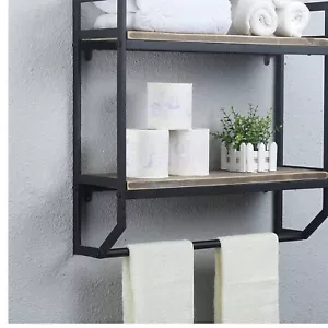 Rustic 2-Tier Wall Mounted Bathroom Shelves with Durable Towel Bar - 23.6 Inch - Picture 1 of 9