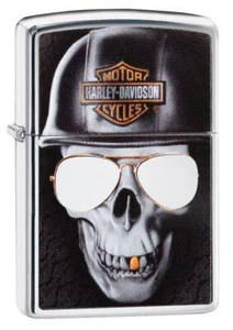 Zippo Lighter 29739 - Harley Davidson Motor Cycles Skull & Logo Emblem Chrome - Picture 1 of 6