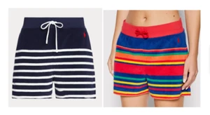 POLO RALPH LAUREN - NAVY OR RAINBOW STRIPED TERRY CLOTH DRAW STRING SHORTS - NWT - Picture 1 of 4