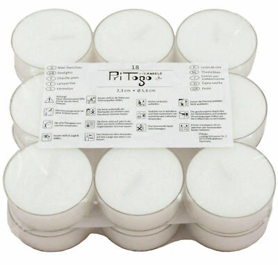 PRITOGO Teelichter Maxi XXL Kunststoffhülle, [18 Stück] Ø 5,8 * 2,2 cm, Rußfrei - Bild 1 von 2