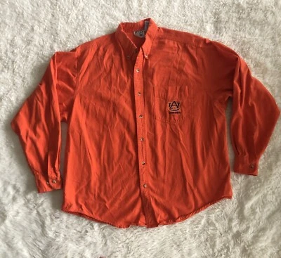 AUBURN TIGERS Orange Heavy Long Sleeve Button Up Shirt Red Oak Men’s Size XL - Image 1 of 4