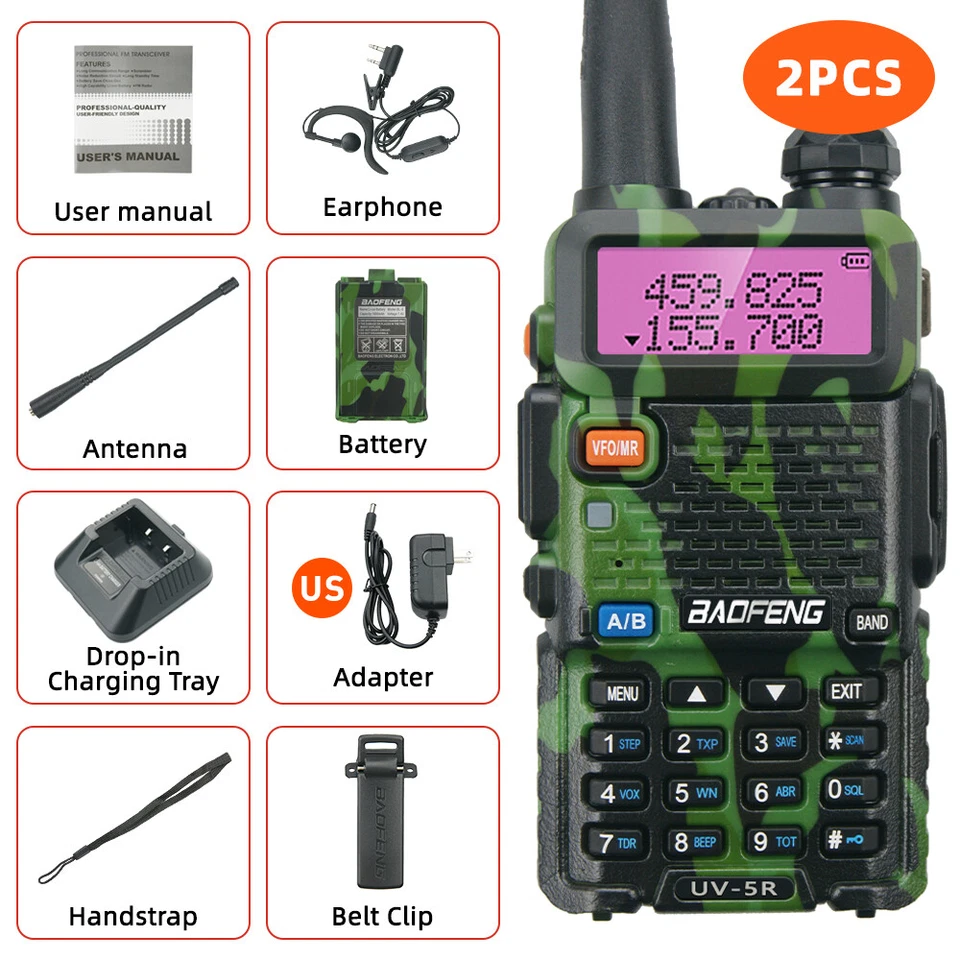 2x BAOFENG UV-5R UHF/VHF Walkie Talkie Long Range Two Way Ham Radio FM 5W 128CH - Image 1 of 4