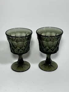 2 Vintage Noritake Perspective Smoke Grey Stemmed Wine Goblets Gothic Chalice - Picture 1 of 2