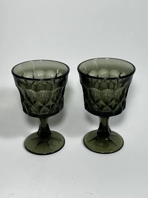 2 Vintage Noritake Perspective Smoke Grey Stemmed Wine Goblets Gothic Chalice - Image 1 of 2