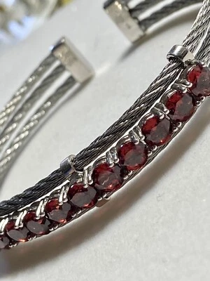Brazalete de plata de ley 925 granate con cable fabricante de mayor tamaño marcado DK Foto 1 de 4
