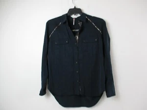 Camisa Free People Mujer Pequeña S Abotonada Azul Dorado Elastizada Manga Larga - Imagen 1 de 12