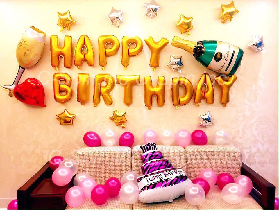 Caliente Rosa Feliz Cumpleaños Lámina Letra Número Látex Globo Estrella Corazón Fiesta Decoración Foto 1 de 1