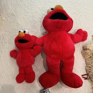 Pair (2) Tyco Tickle Me Elmo Vintage Plush Stuffed Animal Toys 24” / 16” READ LN - Picture 1 of 5