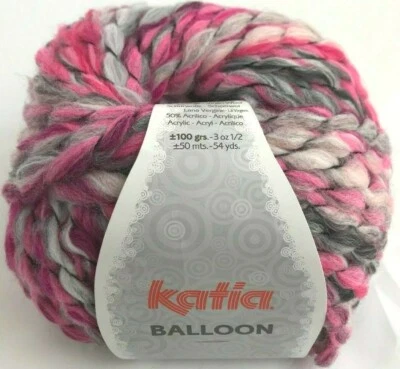Katia BALLOON #54 Rose Fuchia Grey Light Super Bulky Yarn Wool Acrylic Blend - Image 1 of 4
