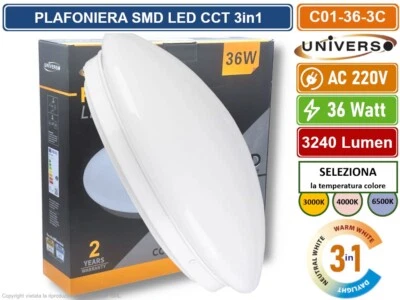 PLAFONIERA CIRCOLARE A LED 36W MONTAGGIO A SOFFITTO CCT 3in1 COLORE LUCE SELEZIO - Immagine 1 di 4