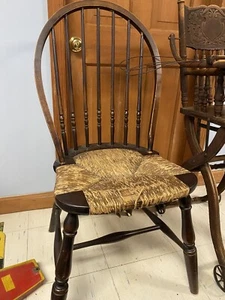 Mandrino Fiocco Schienale Casale Rush Seat Sedia Legno Vintage Sedia Antica - Foto 1 di 3