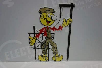 Reddy Kilowatt SOFT HAT LINEMAN STEEL ENAMEL DIE CUT SIGN. ELECTRICIAN GIFT! - Image 1 of 3