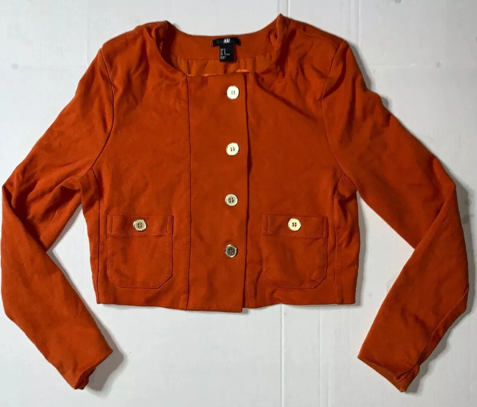 Б/у - H & M круглый вырез кнопка спереди укороченный куртка женщин (размер M) - Изображение 1 из 4