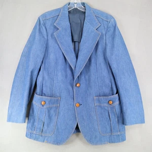 Lee Set Denim Blazer Jacket Mens 42 R Blue Cotton Pockets Vintage 70s Sanforized - Picture 1 of 11