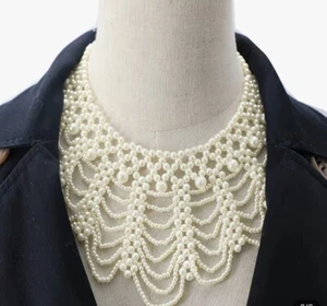 Damen Vintage Stil Halsreif Imitat Perlenkette weiß Fantasy kleine Perle - Bild 1 von 9