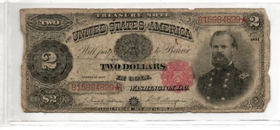 Billete del Tesoro de $2 de 1891 McPherson muy coleccionable Foto 1 de 2