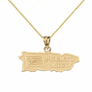 Collar Colgante Bandera Mapa Puerto Rico Oro Amarillo 14k Sólido 16" 18" 20" 22"  - Imagen 1 de 6