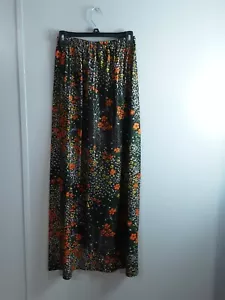 Miss Charm #463 Women's Long Skirt Sz 14 Preowned Black Flowered Multicolor - Picture 1 of 12