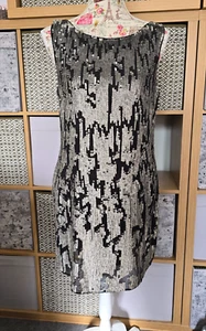 Belle By Oasis Matt Silver Sequin Black sleeveless dress knee length, Used VC - Picture 1 of 7