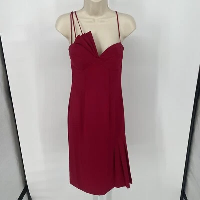 DINA BAR EL коктейльное платье рубиновый красный детализированный лиф спагетти ремни шелк Sm - Изображение 1 из 4