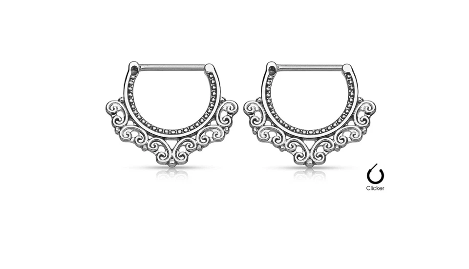 Par de corazones tribales filigrana acero quirúrgico pezón clickers escudos joyería corporal Foto 1 de 1