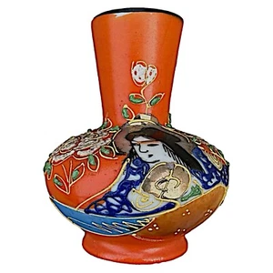 Satsuma Stil Porzellan Emaille Moriage Miniatur Vase 3" Geisha Design Japan - Bild 1 von 6