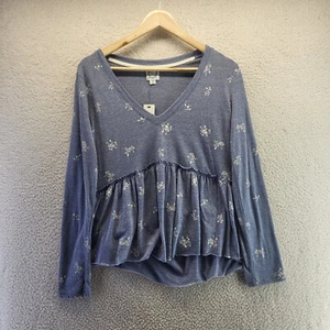 NEW Blue Rain Shirt Womens Medium Blue Floral Long Sleeve Tunic Pullover - Picture 1 of 11