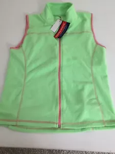 SF Co. Womens G LimeGreen Pink Trim Micropolar Fleece Sleeveless Vest Full Zip - Picture 1 of 7