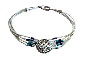 925 Sterling Liquid Silver Vintage Navajo Azurite Multi-Strand Bracelet 7" inch - Picture 1 of 5