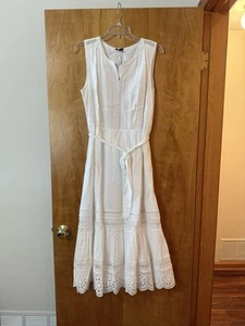 Talbots Biesen Stufen Ösen Saum Gaze Maxikleid Ösen Landhaus Strand 14P - Bild 1 von 15