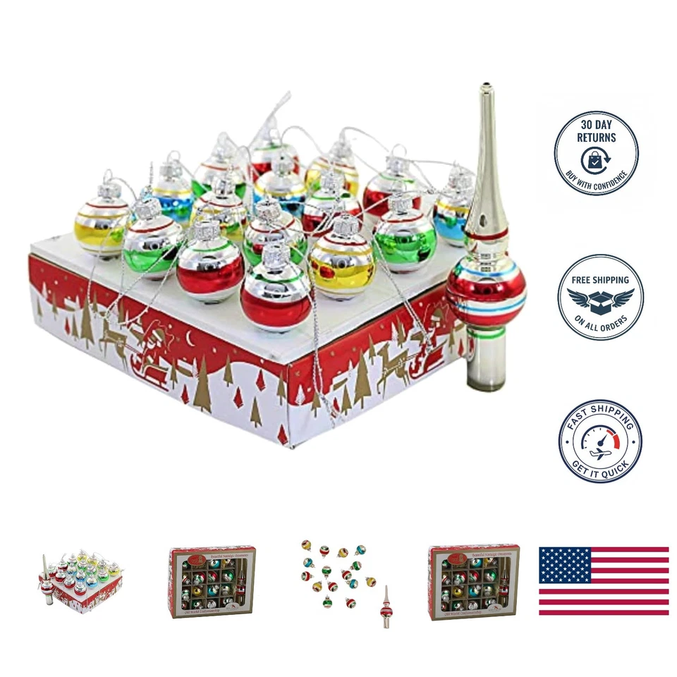 Kurt Adler Miniature Ornaments and Treetop Set of 16 086131244643