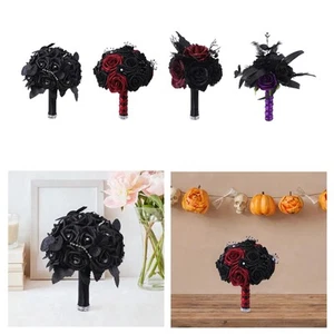 Artificial roses with black leaves, collectible gift, gothic wedding flower - Picture 1 of 21