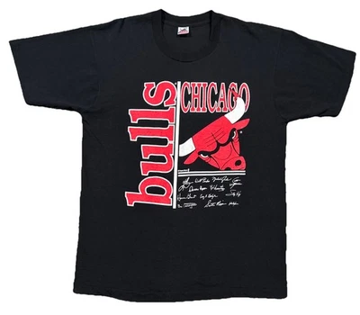Camiseta De Colección Chicago Bulls Puntada Única 1990 Jordan Script Negra AOP XL Leer Foto 1 de 4
