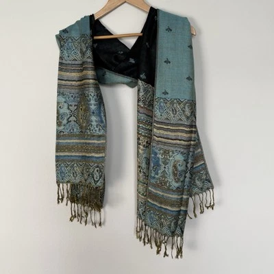 Colorido Bufanda Pashmina Cachemira Lana Y Seda Flecos Bohemio Hippie Festival Foto 1 de 4