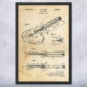 Potato Peeler Patent Wall Art Poster, Canvas or Framed Chef Gift Restaurant Art - Picture 1 of 15
