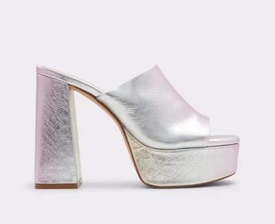 Cassey by ALDO ombre metálico prata plataforma de couro REAL 5,5" mulas de salto tamanho 11 - Imagem 1 de 4