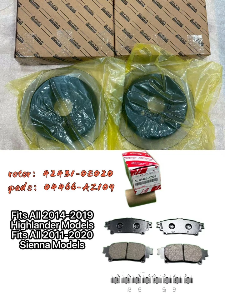 Rotores de freno traseros, pastillas y cuñas OEM para TOYOTA SIENNA 2011-2020 Highlander Foto 1 de 1