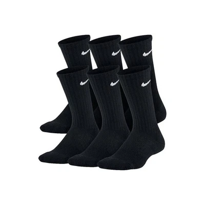 Paquete de 6 calcetines acolchados diarios Nike para niños negros talla pequeña 3y-5y zapato ¡NUEVO! Foto 1 de 4