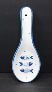 Delrio Salado Hand Painted Ceramic Spoon Rest Blue White Fish Coastal Beach - Picture 1 of 6